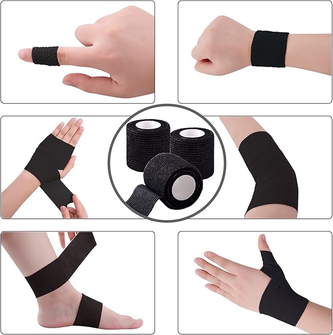BQTQ 144 Rolls Self Adhesive Bandage Wrap 2 Inch Black Self Adherent Wrap Tape Sticky Bandage Athletic Wrap Self Adhesive Wrap for Sports Vet Wrist Ankle Sprains