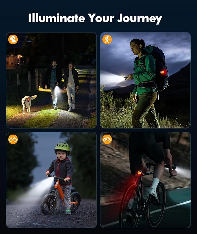 3+6 Modes Bike Lights for Night Riding with Side Light, Rechargeable & IP65 Waterproof Bicycle Light, Bike Headlight and Tail Light Set for Road/Mountain/Kids Bike Cycling Accessories