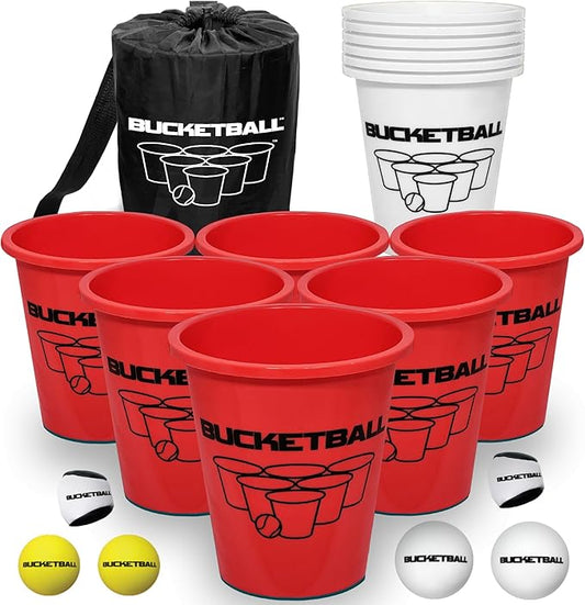 BucketBall | Team Color Edition | Combo Pack (Red/White): Original Yard Pong Game: Best Camping, Beach, Lawn, Outdoor, Family, Adult, Tailgate, Jumbo, Giant Game