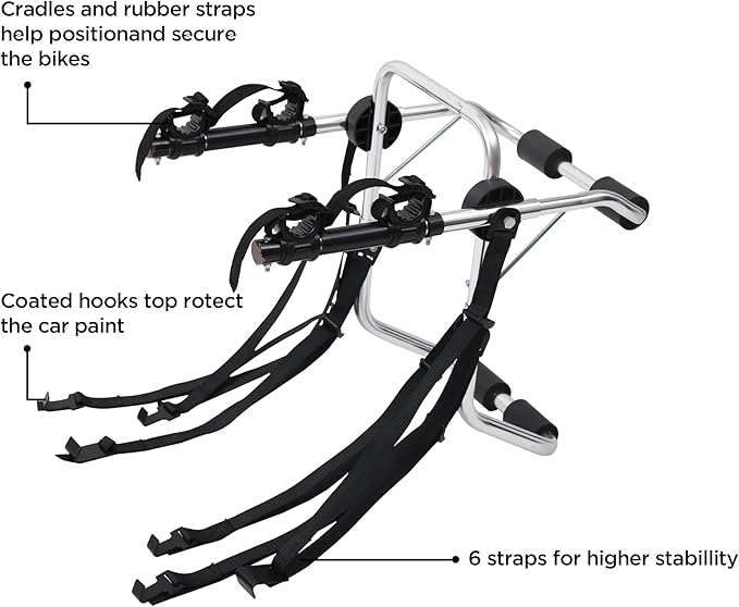 Young Aluminum 2-Bike Rack Trunk Mount, Hightweight for 2 Bicycles Up to 70 lbs Load