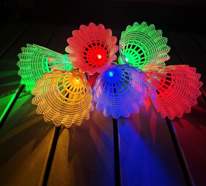 Leadge LED Shuttlecock Badminton Birdies, Shuttlecock Dark Night Nylon Glow Glow Birdies Lighting for Outdoor Indoor Sport Activities (6Packs) (Multi Color)
