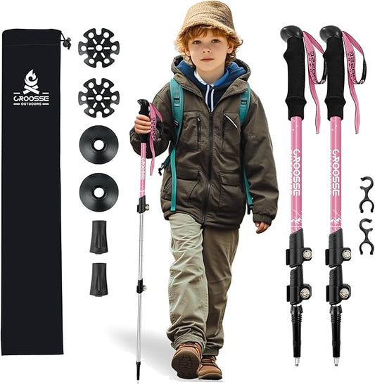 Lightweight Collapsible Kids Hiking Poles - Retractable Kids Hiking Stick, Telescoping Aluminum Trekking Poles 2 Pack, Adjustable Kids Ski Poles by Croosse
