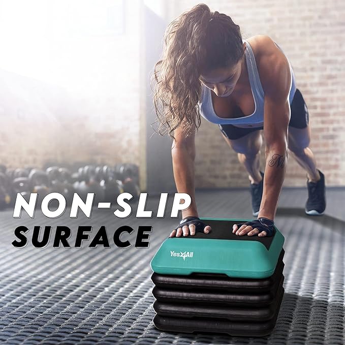Yes4All 16"x16" Adjustable High Step Aerobic Platform with 4 Risers, Height-Adjustable 4"-6''-8''-10''-12" Step Aerobics Platform for Home Gym Exercise Fitness Workout