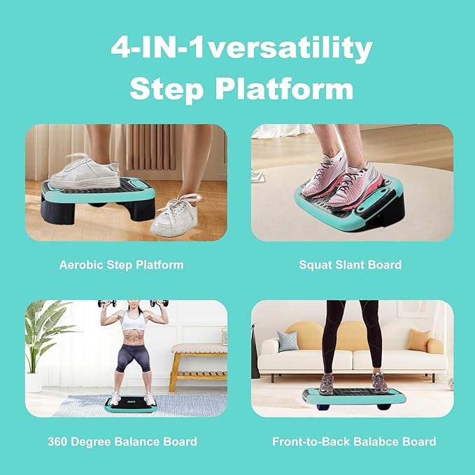 4-In-1 Aerobic Balance Board and Step Up Exercise Platform - Adjustable Multifunctional Balance Board Slant Board, Steppers for Exercise - Home Workout Non Slip Stepper Platform