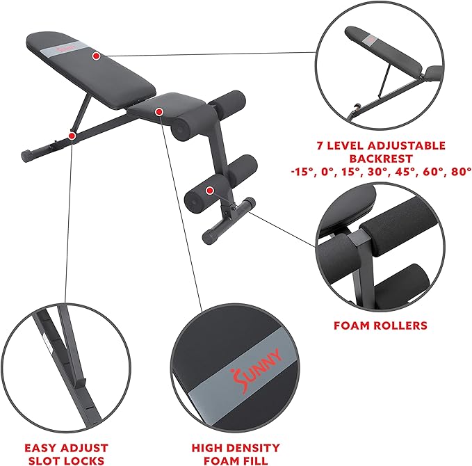Sunny Health & Fitness Compact Premium Incline Bench Press Bar Rack Set & Optional Leg Extension Developer, Preacher Curl for Solid Strength Training Home Gym