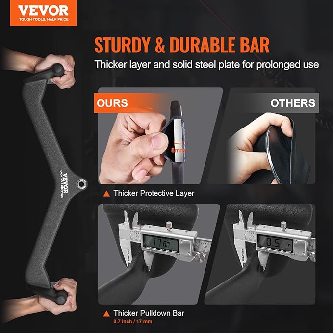 VEVOR LAT Pulldown Attachments, Cable Machine Rowing T-bar V-bar Tricep Pull Down Bar, Back Strength Training Rubber Coated Handle Grip, Bicep Curl Tricep LAT Pulldown Bar for Home Gym Fitness