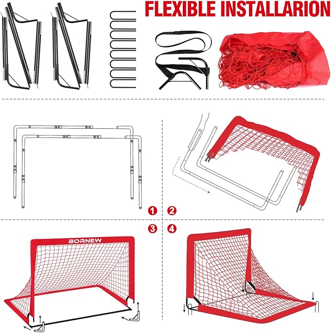 Kids Soccer Goal for Backyard Set - 2 Set of 4x3/ 5X3.6/7x5 ft Toddler Soccer Nets with 20ft Agility Ladder, Soccer Ball, Pop Up Portable Soccer Set for Kids and Youth Training Ages