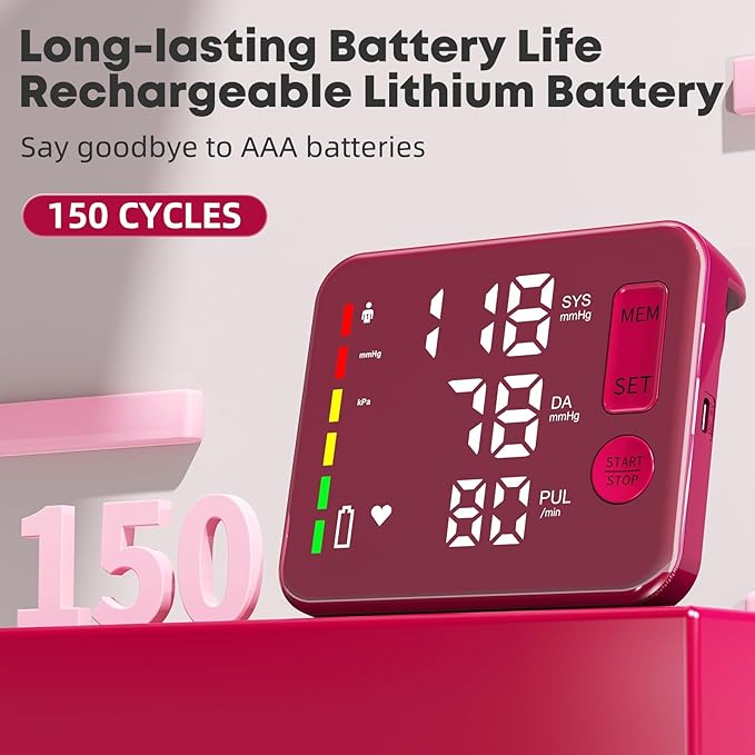 Blood Pressure Monitor Rechargeable Upper Arm Blood Pressure Monitors for Home Use Large Screen Bp Machine with 8.7"-16.5" Bp Cuff, 2x120 Memory, Voice Broadcast Bp Monitor(Red)