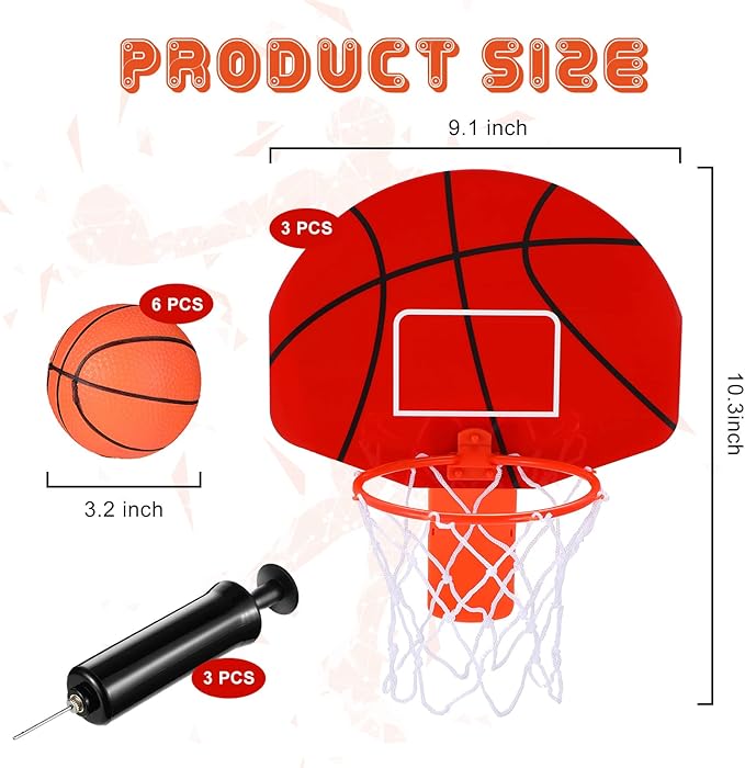 Honoson 3 Sets Indoor Trash Can Basketball Game Set Includes 3 Mini Clip on Basketball Hoop with Backboard 6 Inflatable Ball 3 Pump Kid Adult Office Decompression Toy Birthday Gift(Classic)
