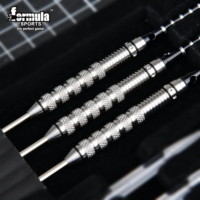 Formula Sports 90% Tungsten Darts Metal Tip Set 21g/22g/23g/24g, Professional Steel Tip Darts Set with Aluminum Shafts, Tungsten Barrels, Extra Flights, Dart Sharpener, Gift Box