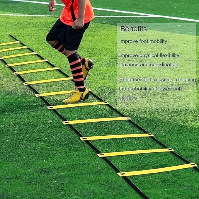 Agility Ladder Speed Training Equipment Set 20ft Agility Ladder, 4 Steel Stakes, 12 Soccer Cones, Running Parachute and Carry Bag, Speed Training Equipment for Soccer Football Basketball
