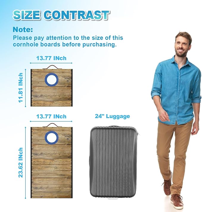 Portable Cornhole Board Set 2 ft x 1 ft Cornhole Set with 6 Bean Bags Foldable Cornhole Game for Kids and Adult Indoor or Outdoor Backyard Corn Hole Toss Games
