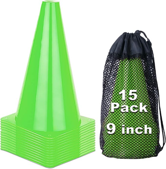 9 Inch Cones Sports, 15 Pack Orange Soccer Cones Training Agility Field Marker Plastic Traffic Cones for Football Basketball Drills Multipurpose Practice, Indoor Outdoor Games Activity Party Events