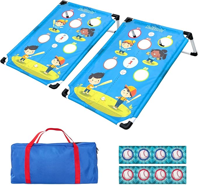 Portable Cornhole Set PVC Framed Corn Holes Outdoor Game Set with 2 Cornhole Boards, 8 Cornhole Bean Bags and Carrying Case, Camping Games Indoor Outdoor for Kids and Adults, Travel Camping Accessory