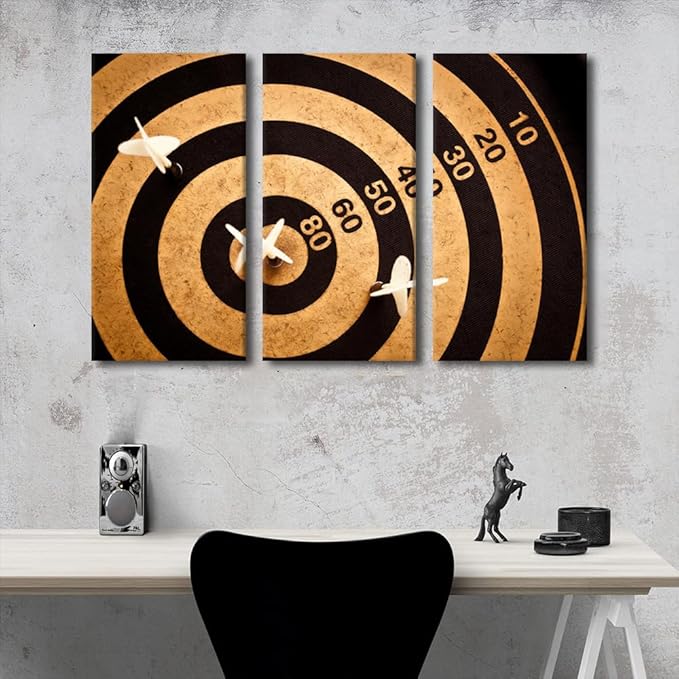 Wall Decor Sports Theme Posters and Prints 3 Piece Black and White Paintings Art Dart Hits the Bullseye Canvas Wall Art for Club Living Room Giclee Gallery Packaging Artwork Ready to Hang(40"Wx60"H)