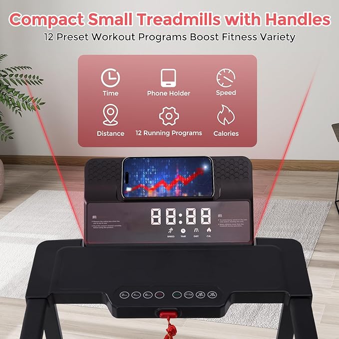Portable Walking Pad Treadmill with Handle Bar, Foldable Folding Walking Pads Treadmills for Home with Handles