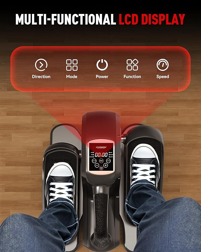 HARISON Under Desk Elliptical Machine with Multi-Functional LCD Display, Ellipse Leg Exerciser for Seniors with 12-Level Adjustable Speed and Resistance Bands