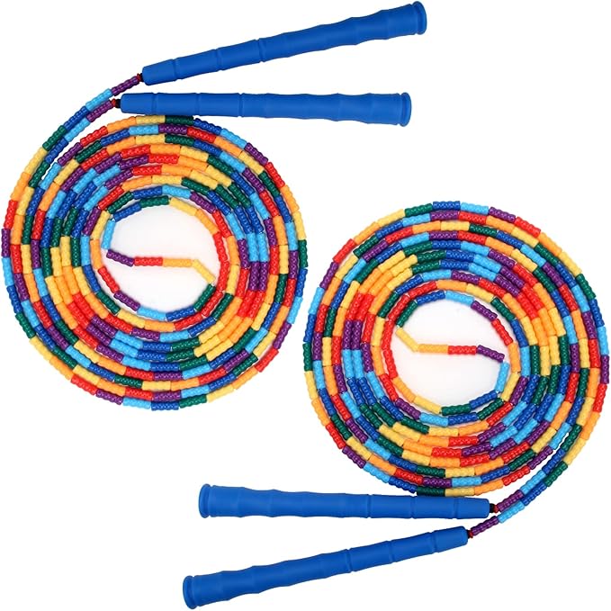 Coolrunner 16 FT Long Jump Rope(2 PACK), Double Dutch Jump Ropes, Soft Beaded Skipping for Kids Adults, Plastic Segmented Long Enough for 4-5 Jumpers