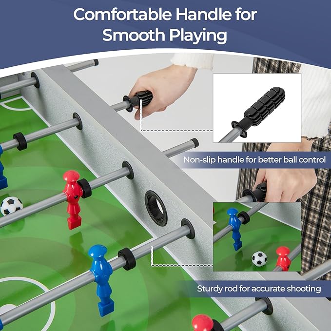 Goplus Foosball Table, Freestanding Soccer Table Game with 2 Footballs, Ergonomic Handle, 18 Realistic Players, Adults Youth Kids Foosball Games for Indoor, Game Room, Office, Party