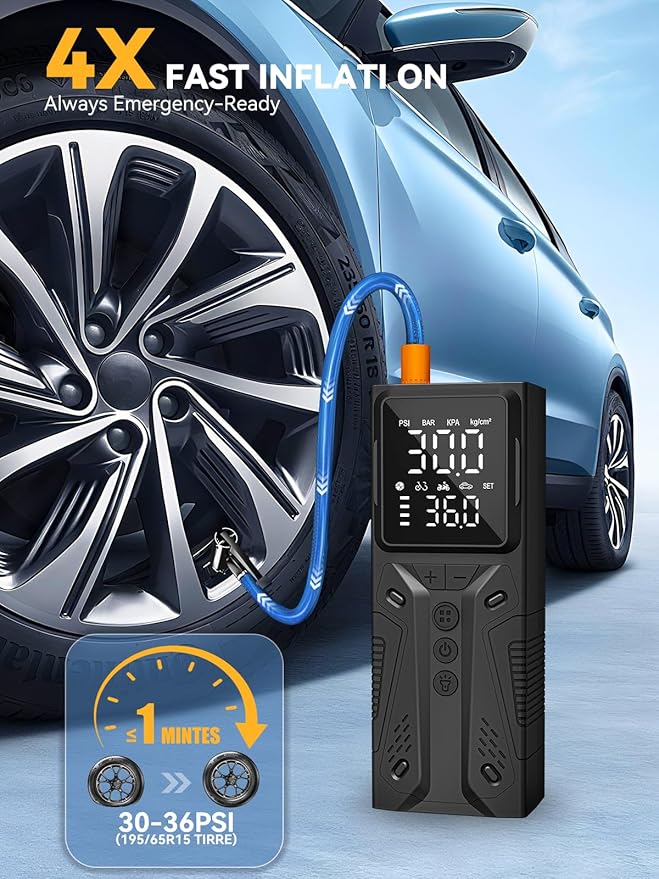 AIRSURE Tire Inflator Portable Air Compressor, High-Speed 150PSI Cordless Air Pump for Car Tires with Powerful Battery, Auto Shut-Off - Portable Tire Pump for Car, Bike, Motorcycle and Balls