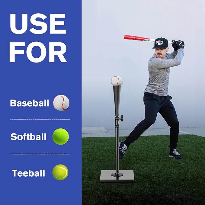 ctc connexions Batting Tees for Baseball/Softball, Portable Hitting Tee with 2 PCS Flexible Rubber Tops - Height Adjustment from 25-36 inches, Heave Duty Base Baseball Tee for Kids/Youths/Adults