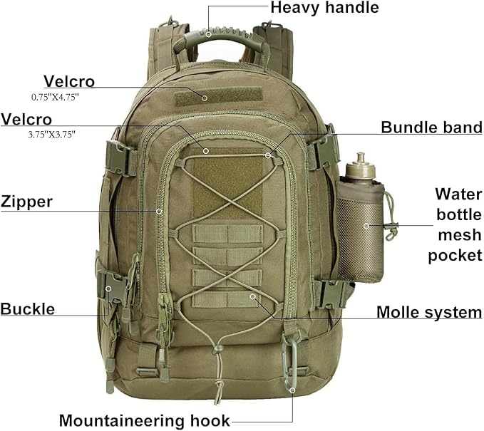 Expandable 40-64L Military Tactical Backpack 3 Day Bag Hiking Gym Sport Camping