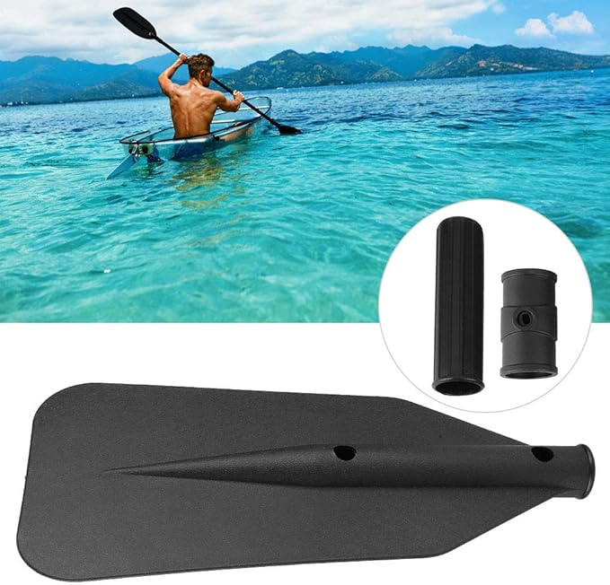 Kayak Paddle Blade, Kayaking Canoe Floating Paddles Oar Small Boat Leaf Replacement Part Kit Inflatable Kayaks Paddle Handle Adjustable Lightweight Accessories Portable Dinghy Fishing with Screw Black