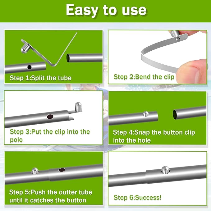 Moxweyeni 8 Pieces Push Button Spring Clips Tent Pole Clips Stainless Steel Kayak Paddle Spring Snap Clips Locking Tube Pin for Camping Kayak Paddle Tent Pole
