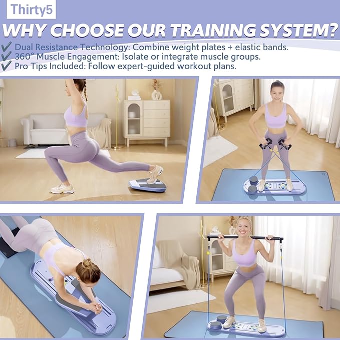Pilates Reformer Board - Home Gym Workout Set for Core & Full Body Training, Pilates Exercise Equipment, Ab Machone, Compact Fitness Gear for Strength, Toning & Weight Loss