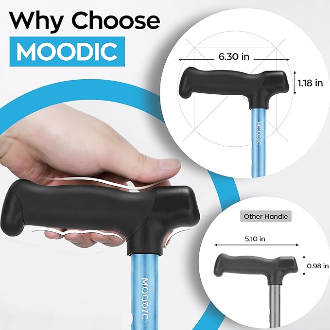 Walking Cane for Men and Women, Extended Grip; Solid Base; Foldable; Adjustable Heights; Lightweight; Free Standing; Portable Canes for Seniors Heavy Duty (Blue)