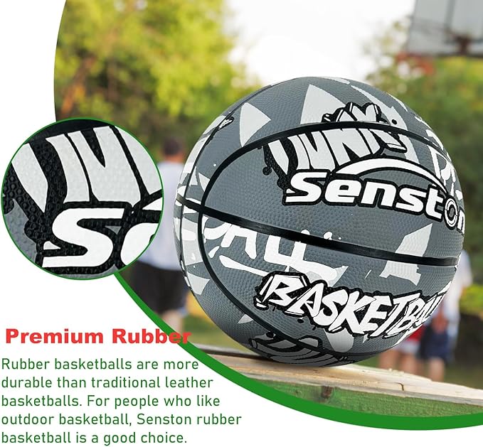 Senston 27.5‘’/29.5'' Basketball Outdoor Indoor Rubber Basketball Ball for Kids/Adult Official Size 5/7 Basket Ball with Pump