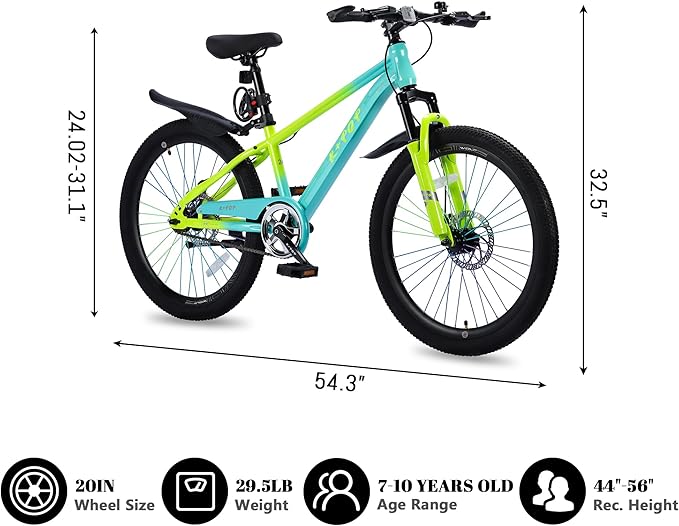 20'' Kids Mountain Bike for 7-10 Years Old Boys Girls, Kids Retro Cruiser Bike Hybrid Kids Bike Carbon Steel/Lightweight Aluminum Frame, Kids' Bicycles for Boys Girls Beginner Level Riders
