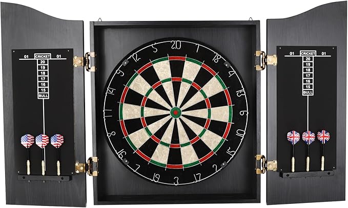 Classic Dart Board Cabinet Set, Wall Mounted Dartboard Cabinet Game Set with 6 Steel Tip Darts and Scoreboards for Adults Home Bar Office