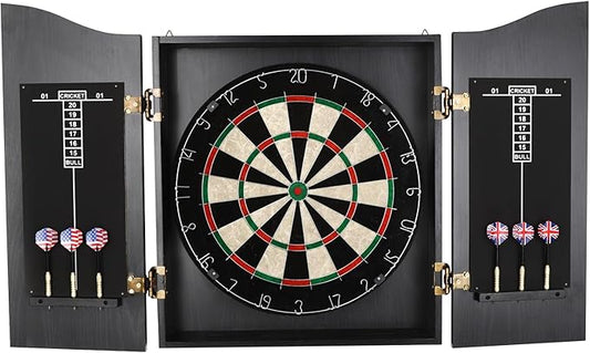 Classic Dart Board Cabinet Set, Wall Mounted Dartboard Cabinet Game Set with 6 Steel Tip Darts and Scoreboards for Adults Home Bar Office