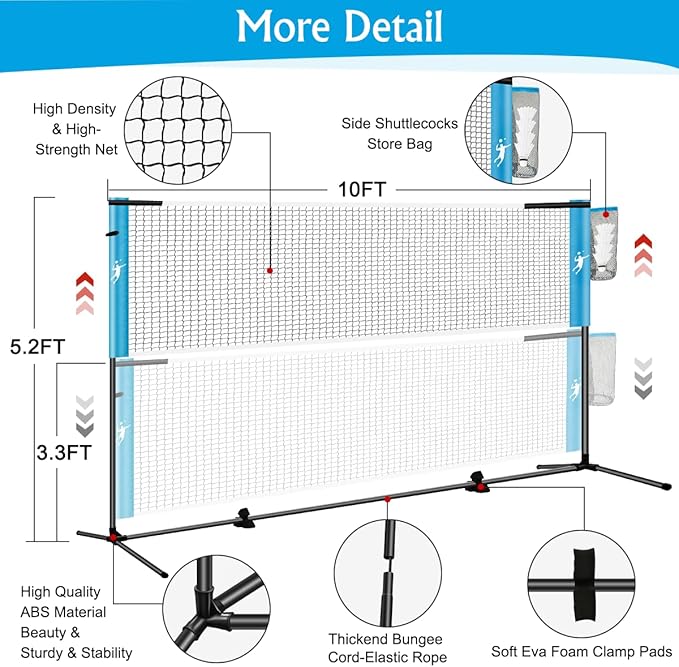 Pickleball Badminton Net Set for Backyards, All-in-One Portable Volleyball Combo Set with Adjustable Net, Volleyball Pickleball Paddles & Badminton Rackets for Indoor Outdoor