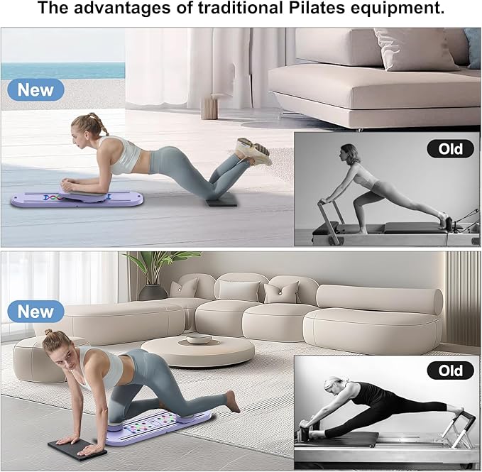 Pilates Board - 2025 Updated Pilates Reformer Machine Set, Multi-Purpose Foldable Pilates Reformer Board for Home, 6 in 1 Pilates Sliding Board