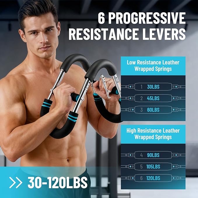 Twister Arm Trainer with 4 Springs, 30-120lb Adjustable 6 Resistance Levels Twister Arm Chest Exerciser, Portable Chest Workout Equipment for Men & Women, Enhancing Upper Body Muscle (Yellow)