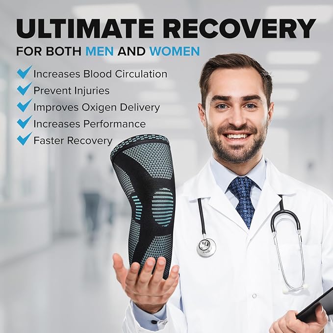 POWERLIX Knee Compression Sleeve - Best Knee Brace for Knee Pain for Men & Women â€“ Knee Support for Running, Basketball, Volleyball, Weightlifting, Gym, Workout, Sports - (Light Blue S)