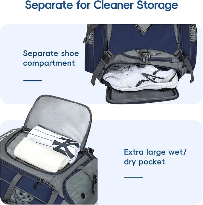 Baseball Bag for Youth and Adult, Softball Backpack 50L Large Capacity, Equipment Backpack with Laptop Compartment and Charge Port