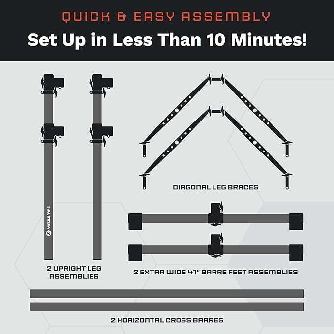 VITA Barre Portable Freestanding Double Ballet Barre, Fit, Dark Mystic Gray, Aluminum | Adjustable Height, Made in USA, Home or Gym Exercise Equipment | Dance, Fitness, Pilates