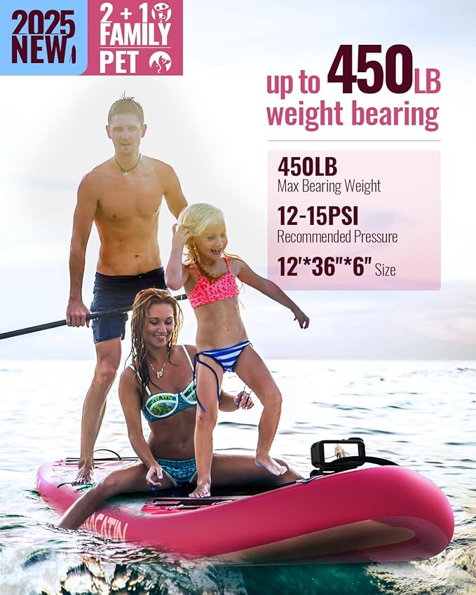 Inflatable Stand Up Paddle Board 12' with Kayak Seat & Dual Paddles – Premium SUP Board for Adults & Families Includes Kayak Conversion Kit, Pump, Leash & Accessories – Stable Wide Deck for Beginners