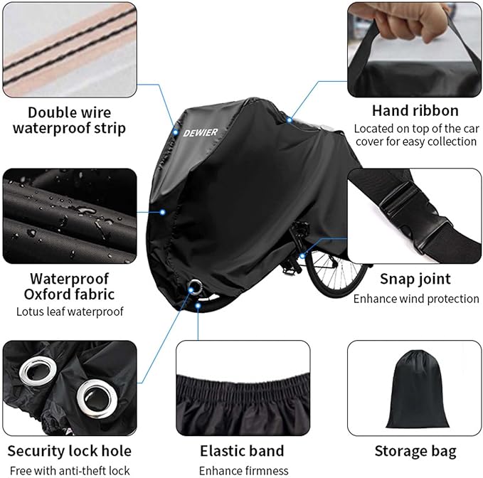 Bike Cover Waterproof Outdoor 420D Heavy Duty Ripstop XL Fits 1 or 2 Bikes with Lock Holes and Buckles Wind and Snowproof for All Season Use on Mountain Road Electric Bicycles