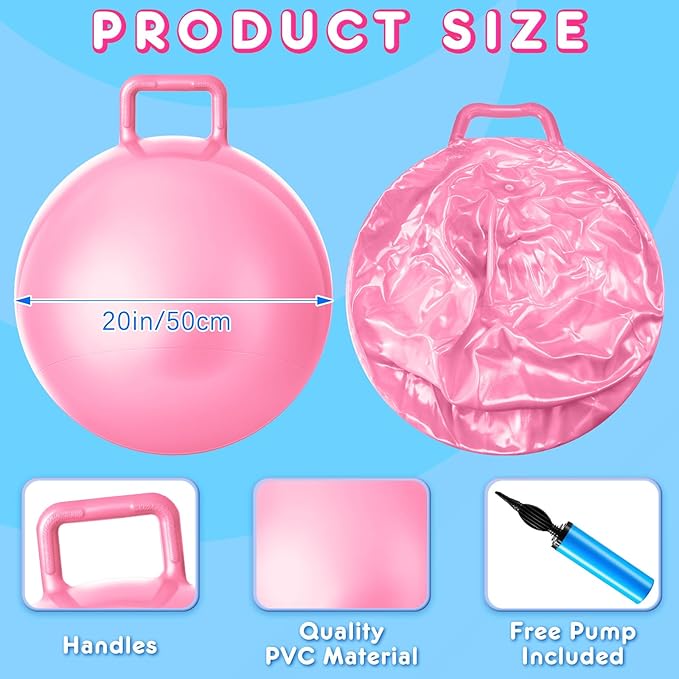 Lewtemi 6 Pcs Hopper Ball Carnival Outdoor Games 20 Inch Jumping Hopping Inflatable Bouncing Ball with Handle and Air Pump for Adults Sport Exercise (Light Colors)