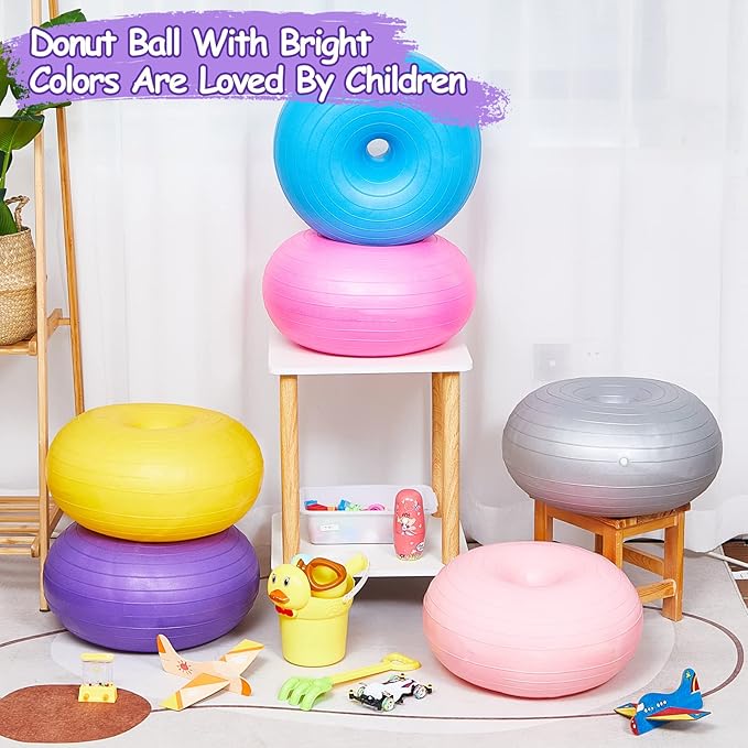 Lewtemi 6 Pcs Flexible Seating for Classroom Elementary 20 Inch Yoga Ball Chairs Large Inflatable Donut Exercise Ball Chair Stability Balance Trainer with Inflator for Kids Student(Mixed Color)