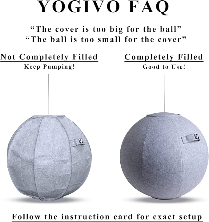 Sitting Ball Chair, Yoga Ball Chair Exercise Ball Chair for Home Office Desk, Stability Ball for Fitness & Pilates, Ergonomic Balance Ball Seat with Cover and Pump