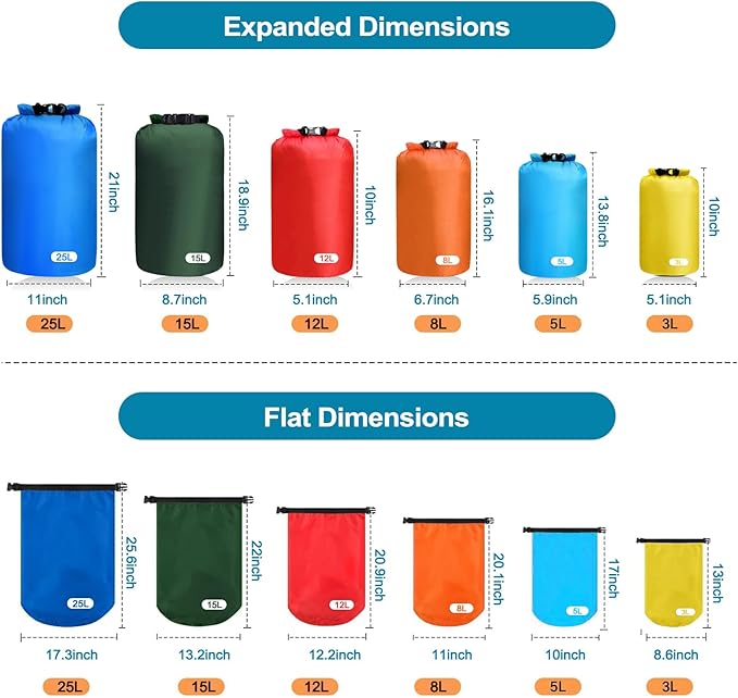 6PCS Dry Bags Waterproof, Lightweight Dry Bags for Kayaking Waterproof，Outdoor Waterproof Bag for Kayaking Hiking Boating Camping