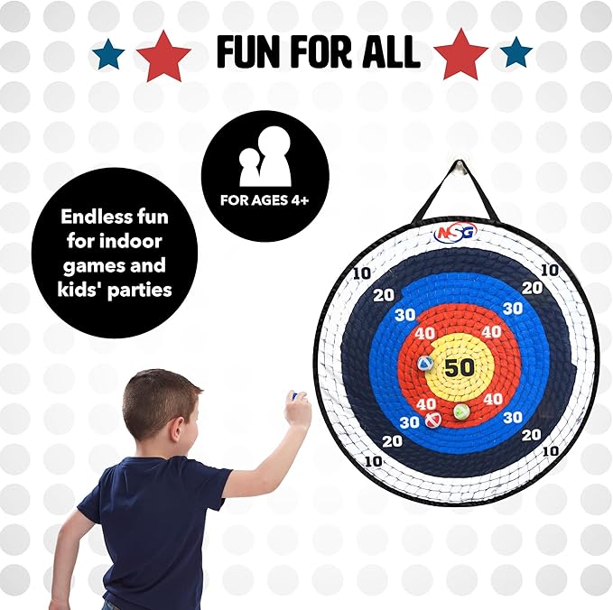 NSG Target Toss Large Dart Board for Kids 30in Giant Kids Dart Board Double Sided Game Set for Indoor and Outdoor Fun with 12 Sticky Balls and Carry Bag