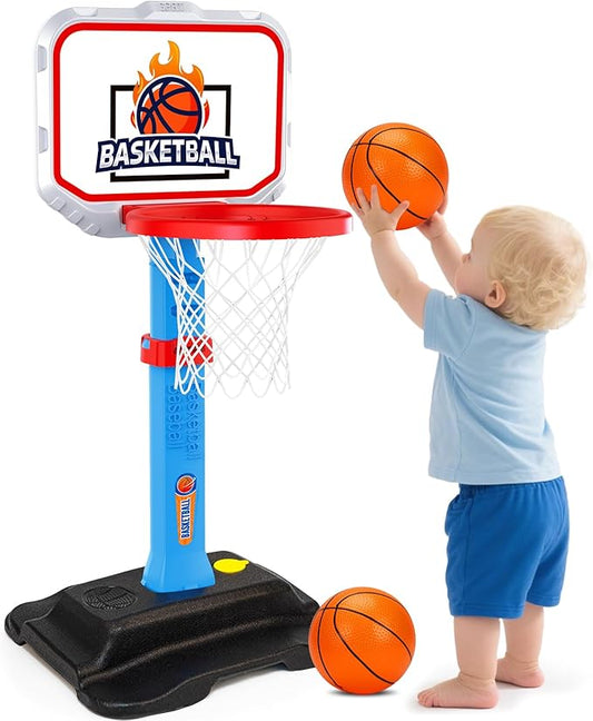 Toddler Basketball Indoor Toys for Age 1-3, Mini Adjustable Kids Basketball Hoops with Ball Pump Outdoor Pool Basketball Goal Sports Outside Play Toys for 1 2 Year Old Baby Boys Girls Birthday Gifts