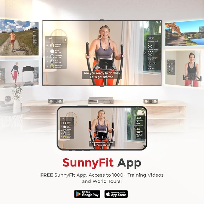 Sunny Health & Fitness Programmable 16 Electro-Magnetic Elliptical Cross Trainer Exercise Machine, Full-Body Cardio Equipment w/ 24 Pre-Built Workouts, 330LB Capacity,Optional Free SunnyFit App Link