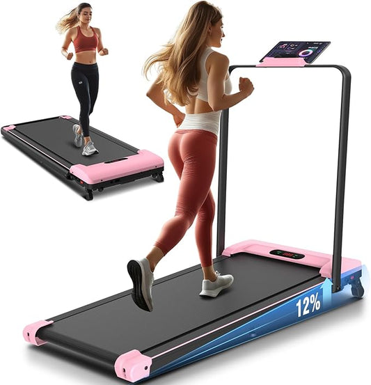 ANCHEER 4 in 1 Under Desk Treadmill with Incline - 2s Folding/Max 300 lb Capacity Walking Pad - Compact Electric Treadmill for Home, Gym, or Office with LED Touch Screen and Remote Control